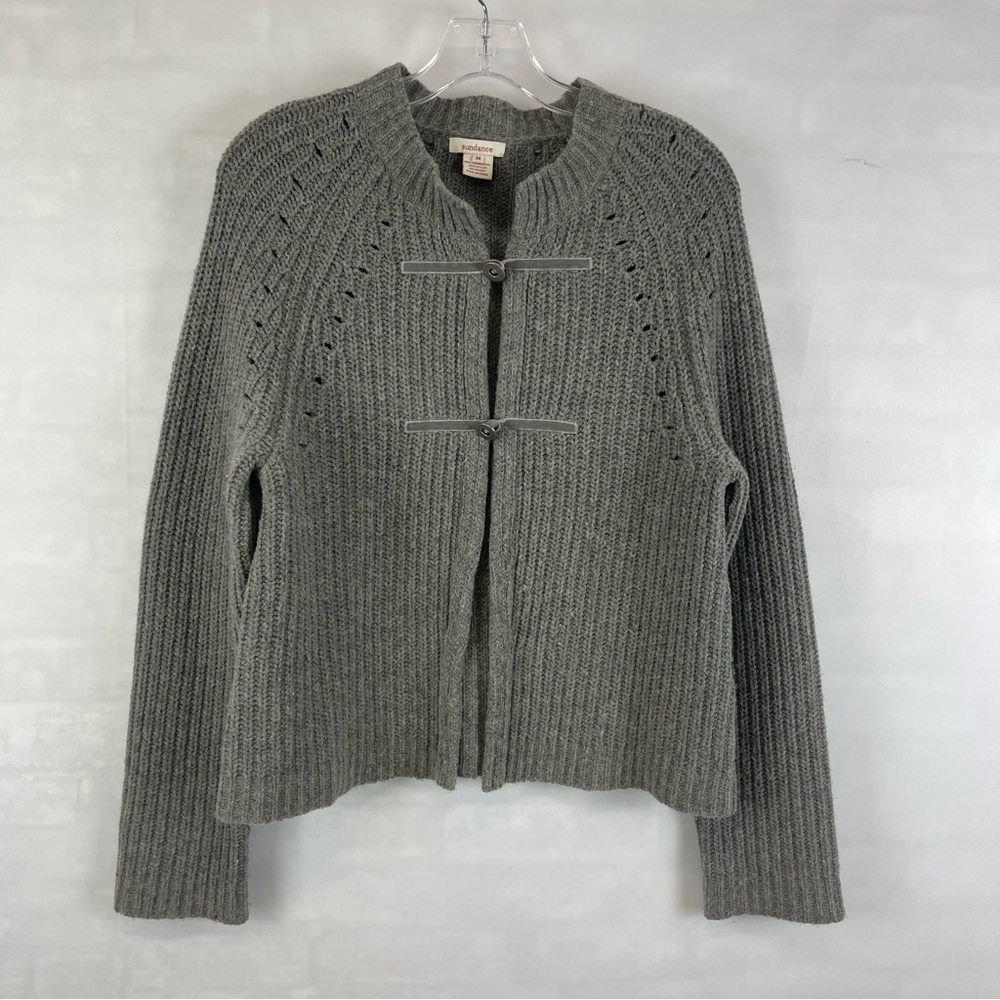 Sundance Lambswool Blend Gray Toggle Knit Cardigan Sweater Women’s Medium‎